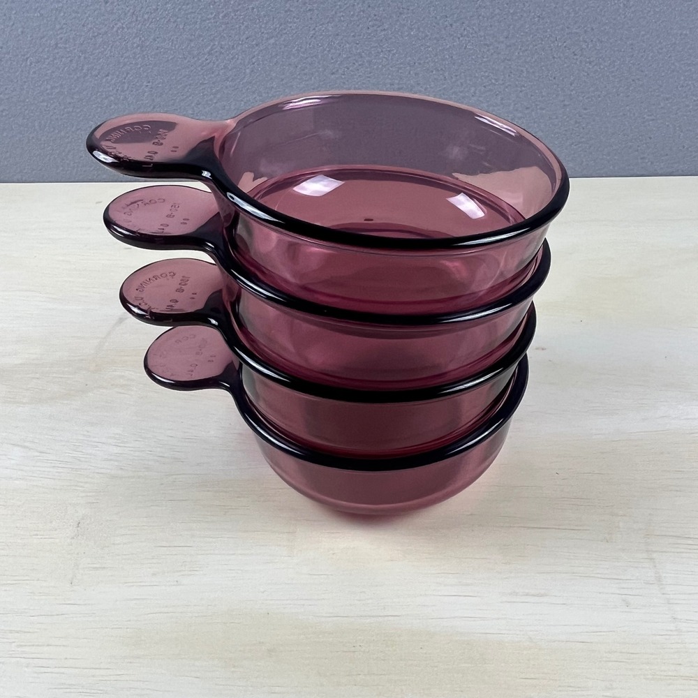 Vintage Corning Visions Cranberry Glass Grab-It Bowls 0.4L 150-B Set of 4 Purple